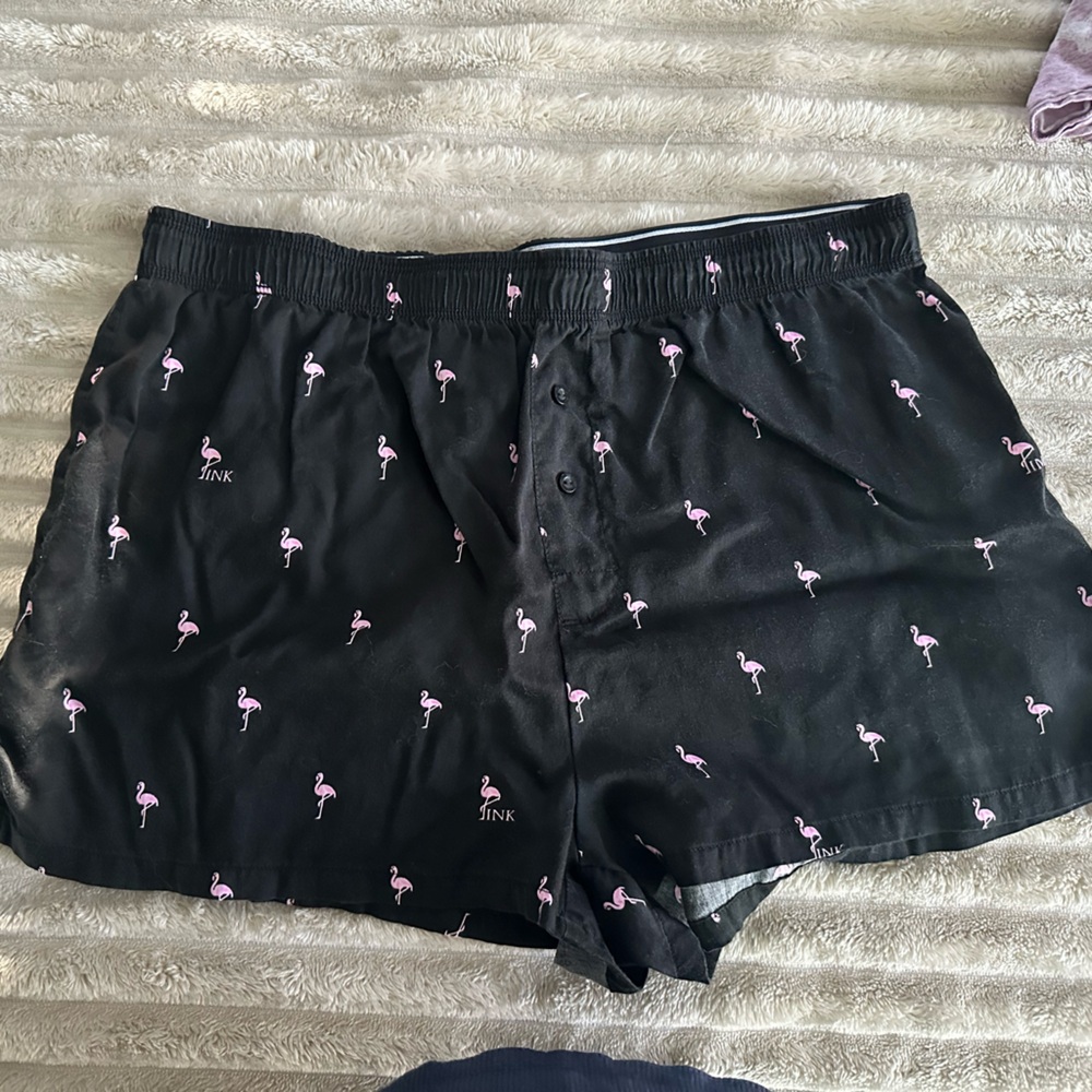 Black Flamingo Print silky Shorts